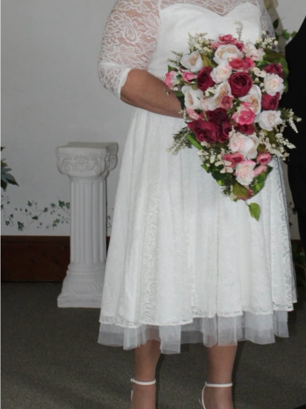 Torrid Ivory Lace Tea-Length Bridal Dress With Tulle Trim